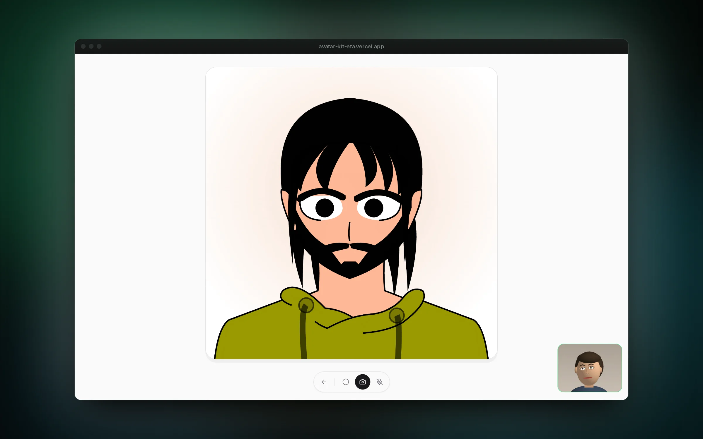 The avatar copies the face in the webcam, shown in the corner