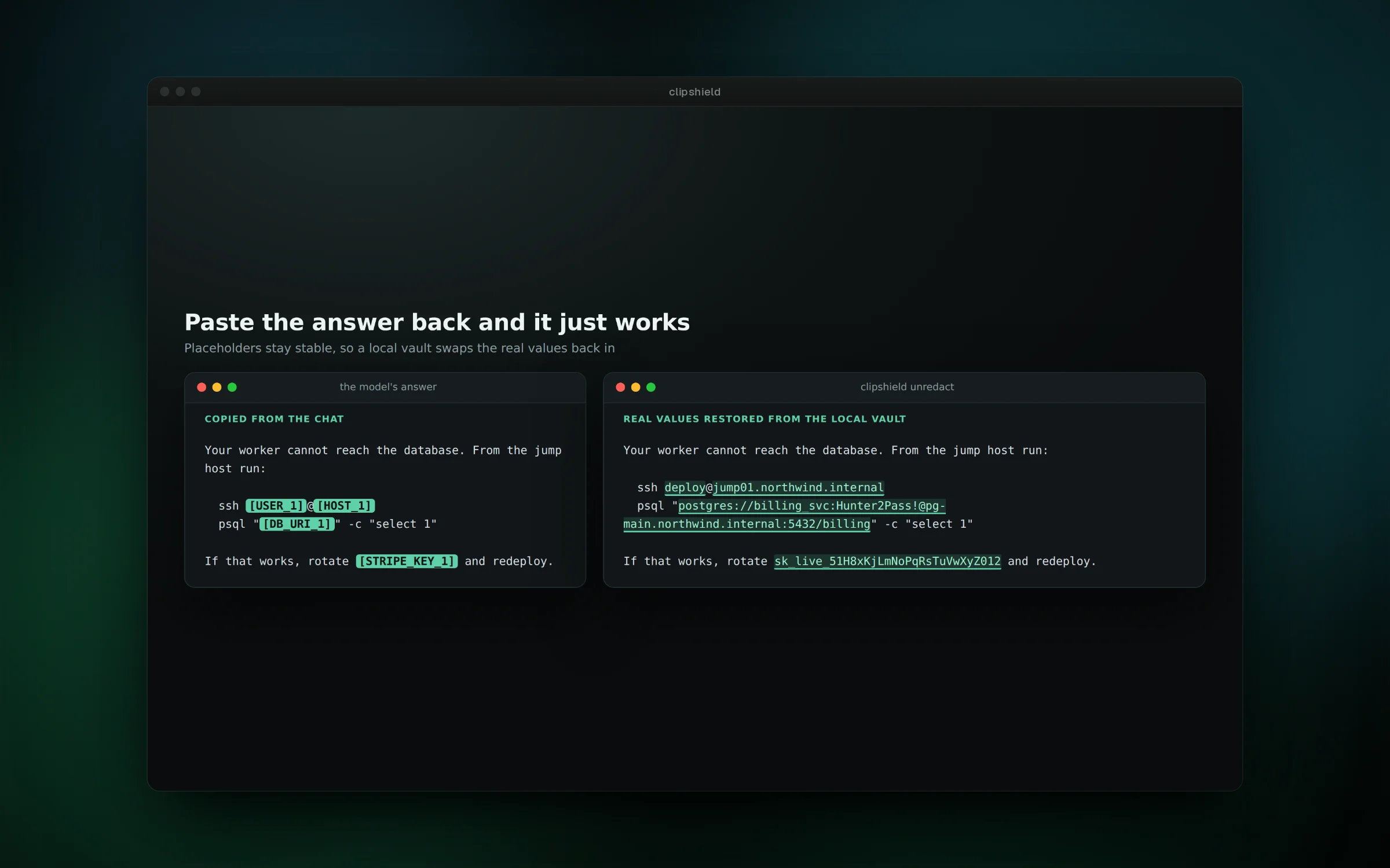 Paste the model's answer back and the real values return