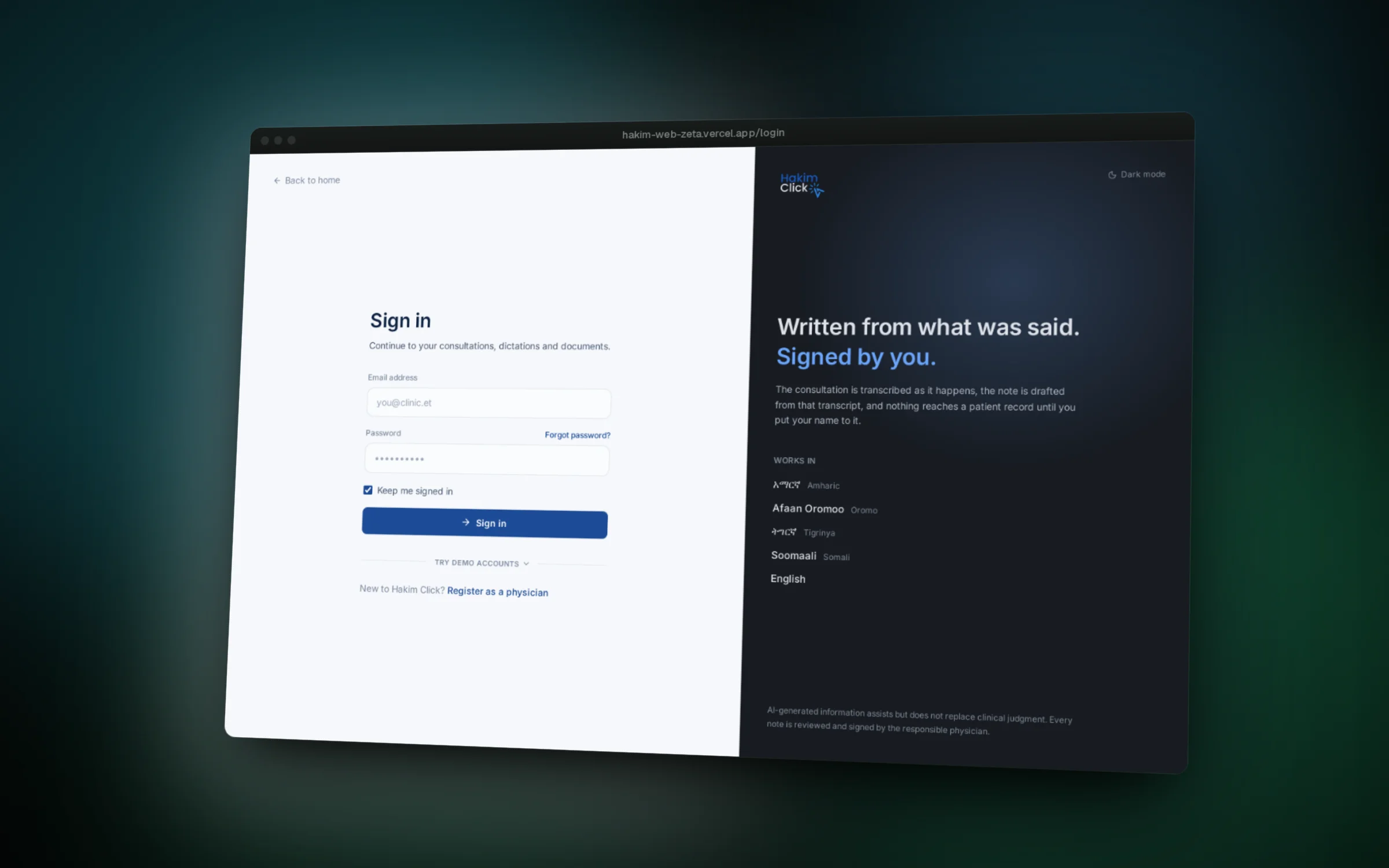 Sign-in with seeded demo accounts for each plan