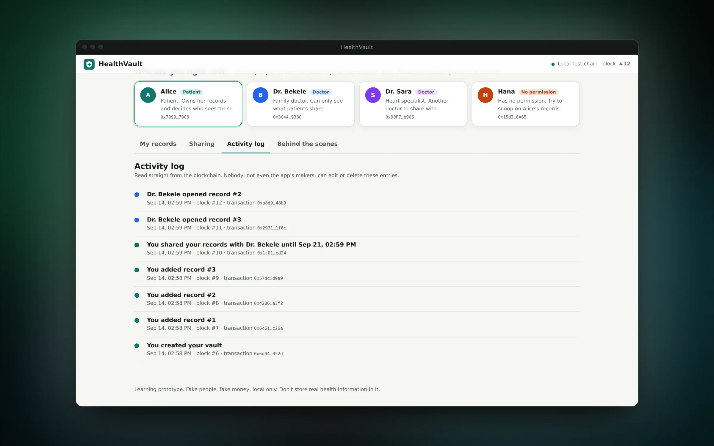 An activity log nobody can edit, read straight from the chain