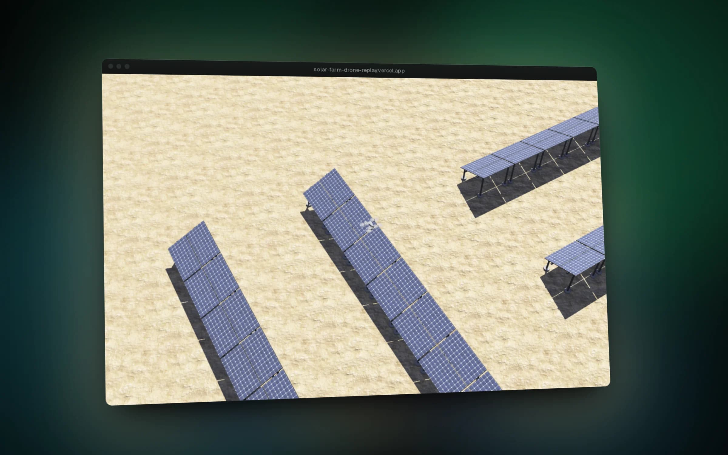Looking down on the drone as it tracks a row of panels