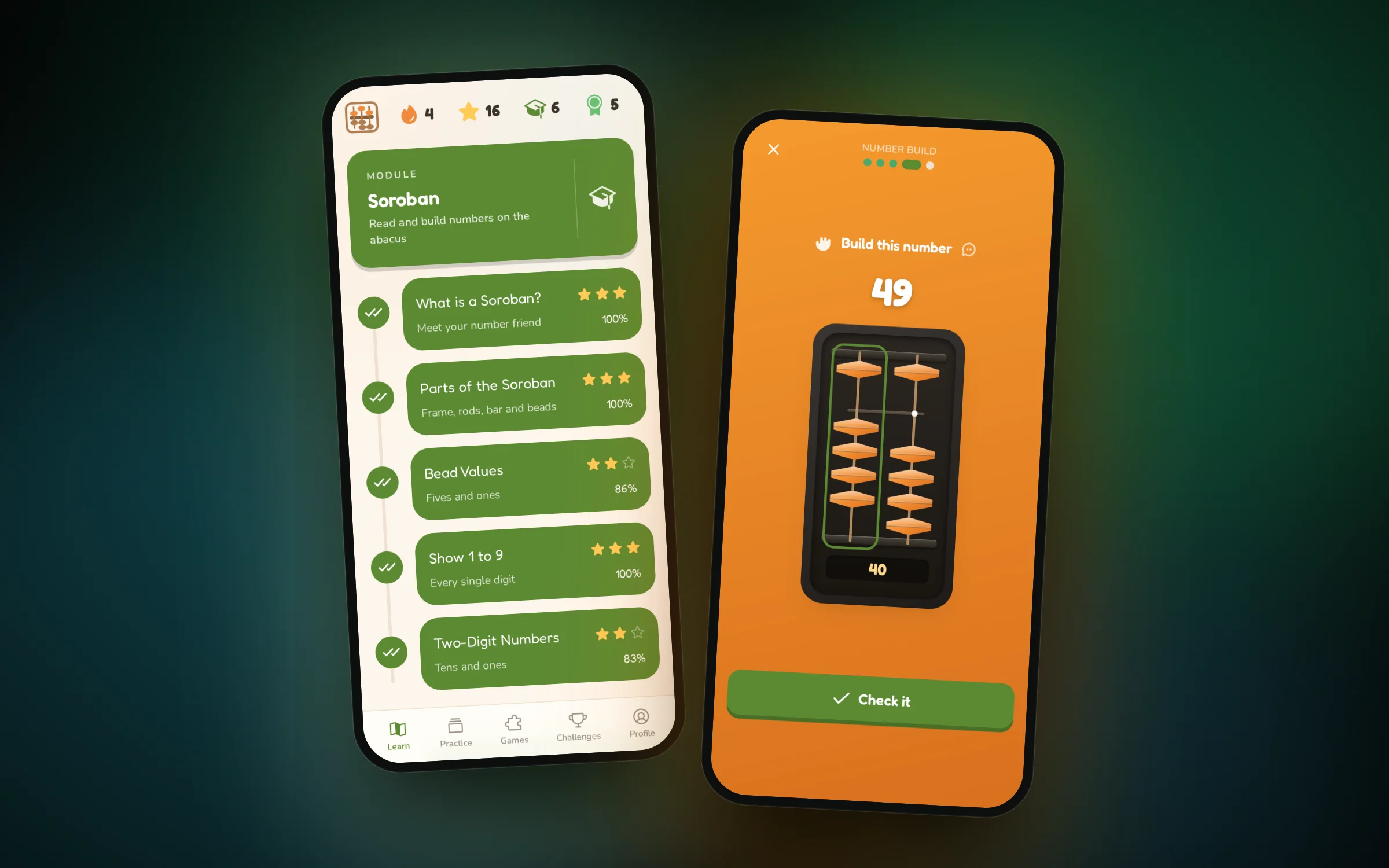 Streaks, stars and progress on a phone