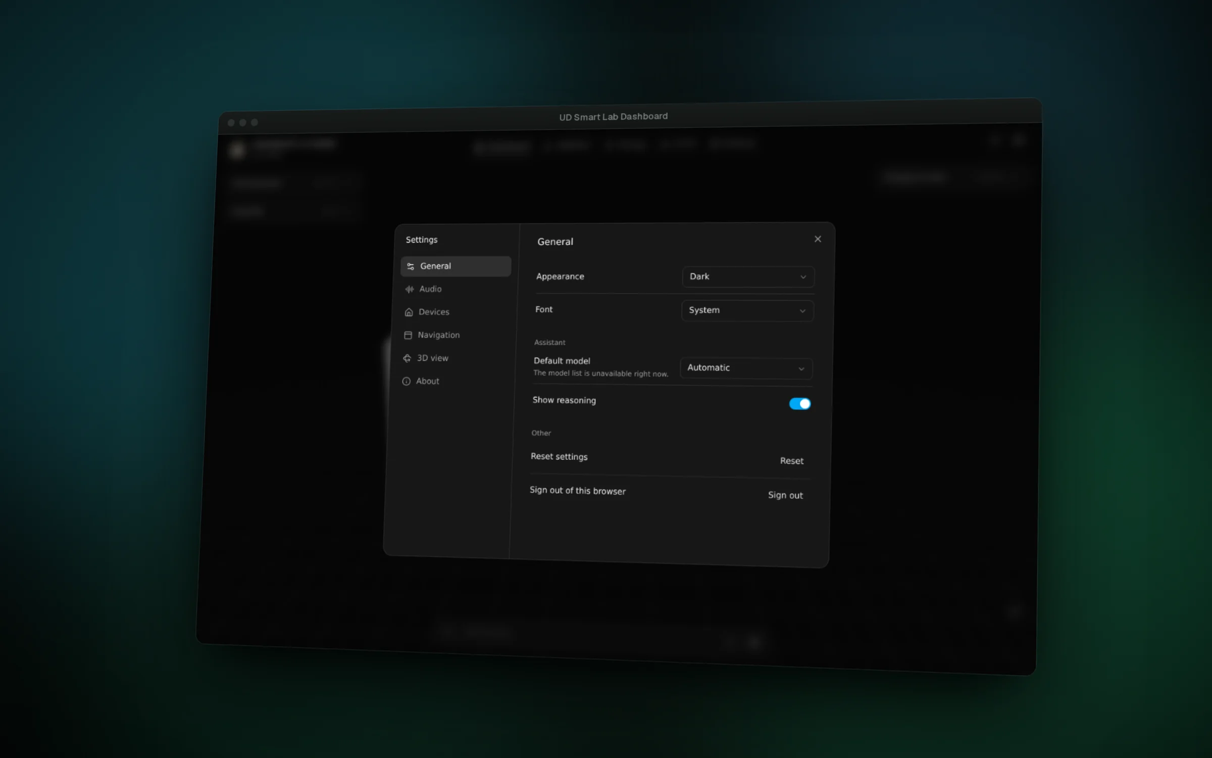 Settings for appearance, fonts, the assistant, voice and which tabs to show
