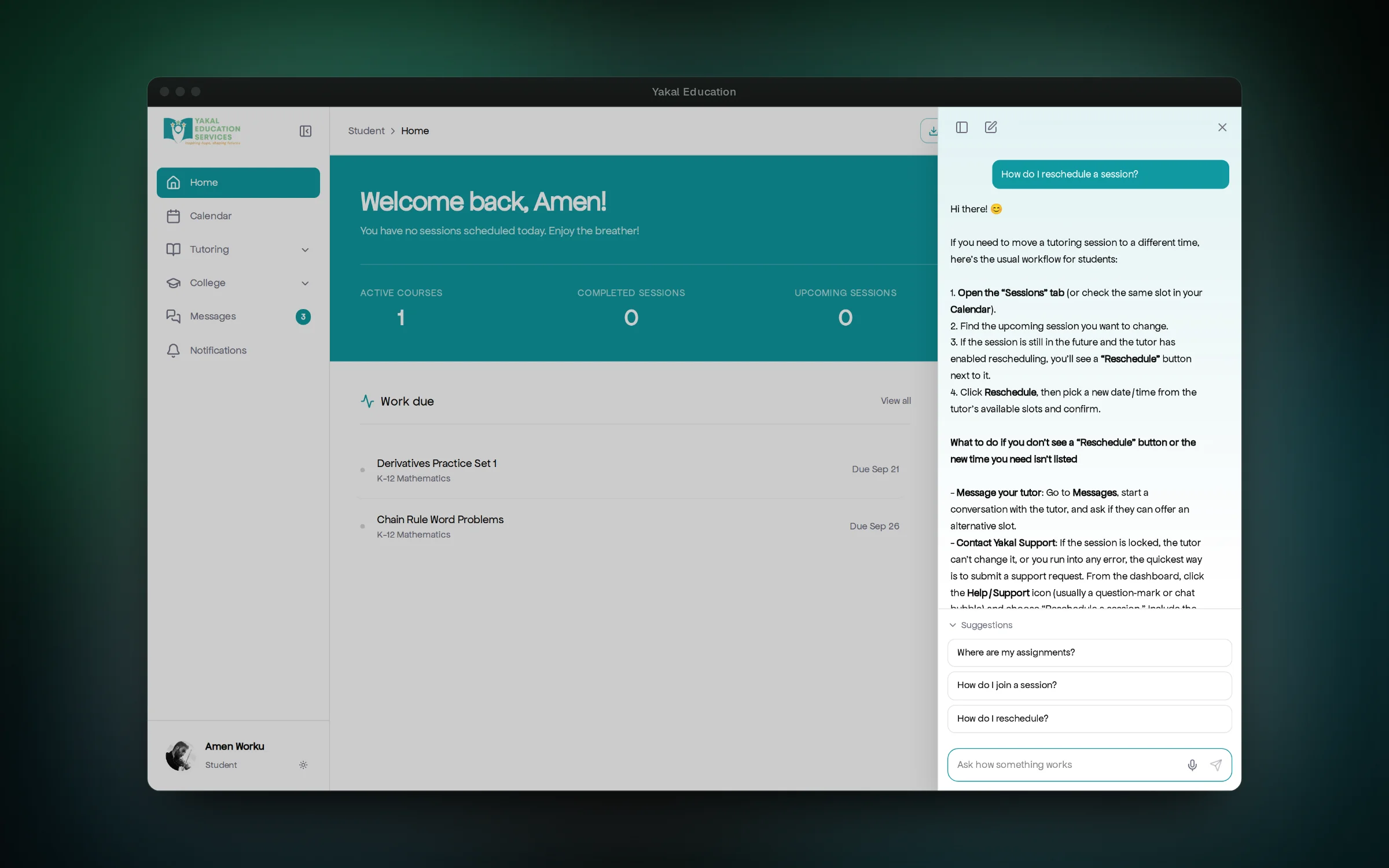 A built-in assistant explains how the app works for each role