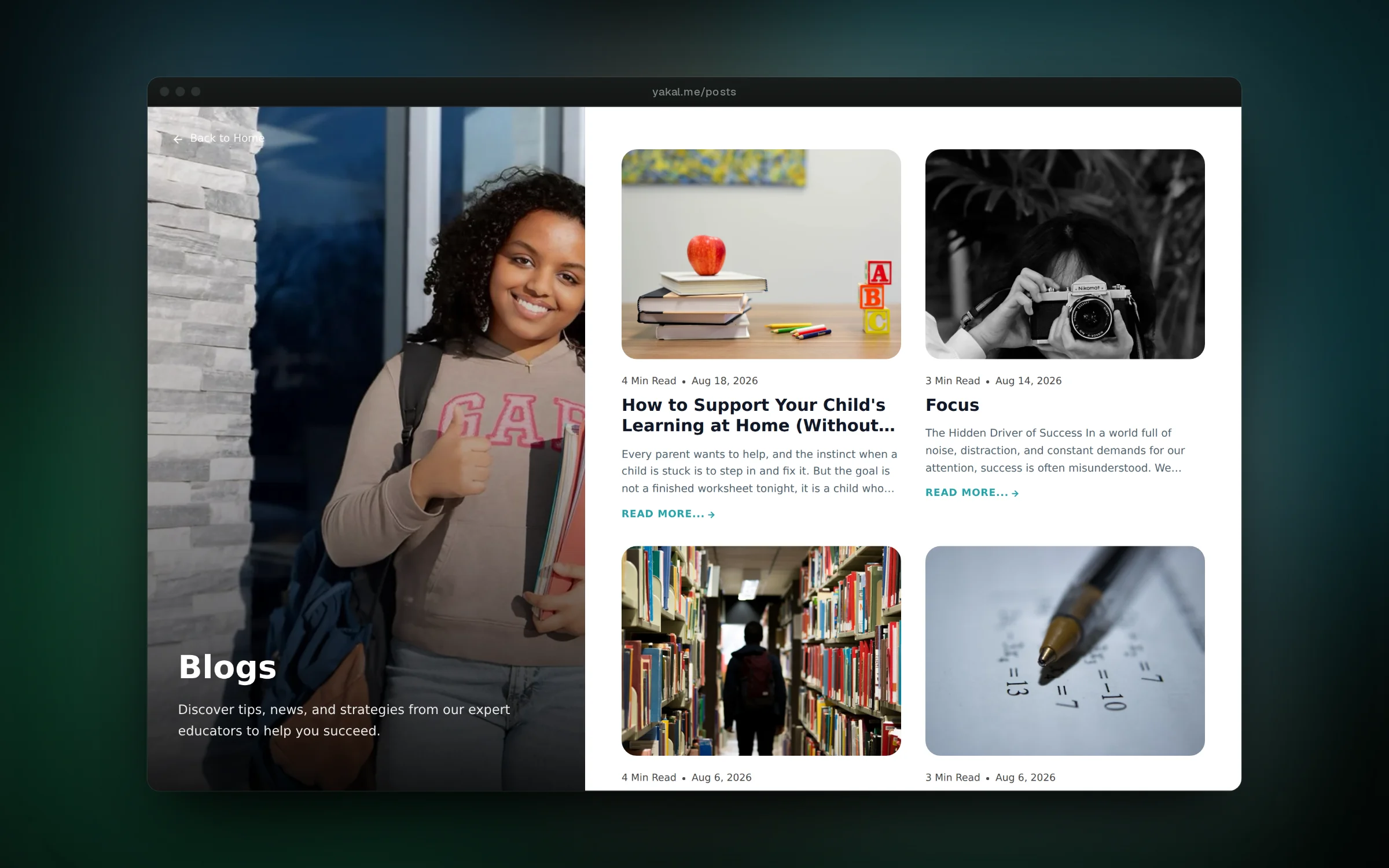 A blog for parents and students, managed from the admin dashboard