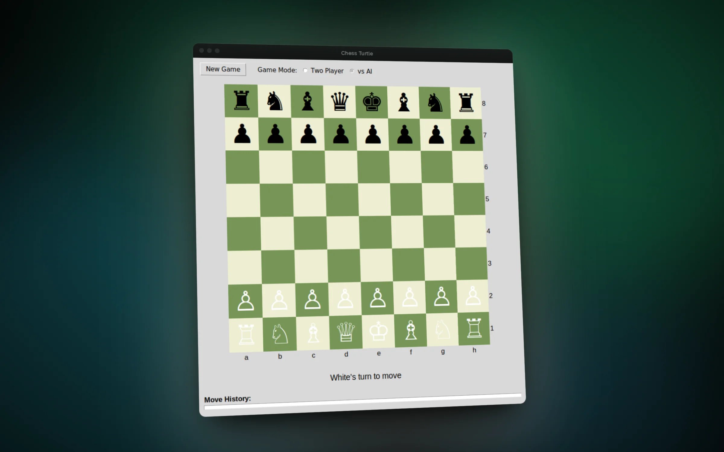 A fresh game in the Tkinter chess window