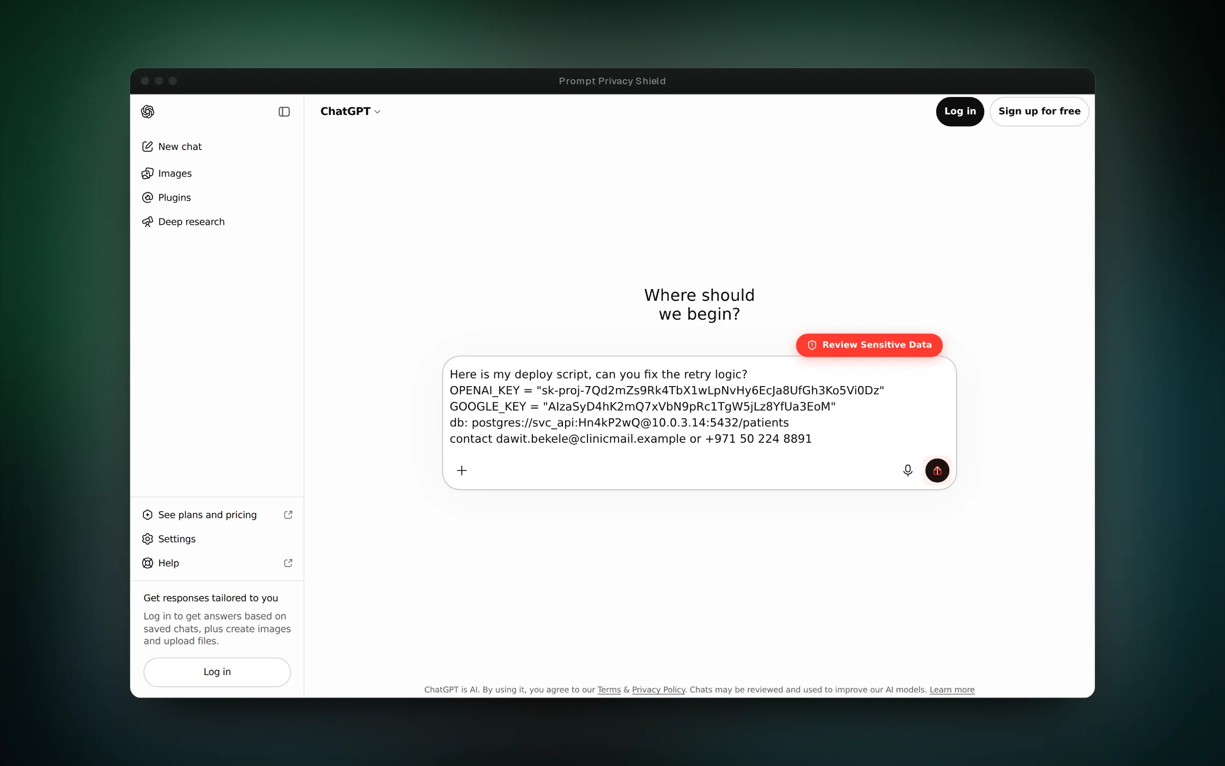 A paste with keys in it locks the send button until you deal with them